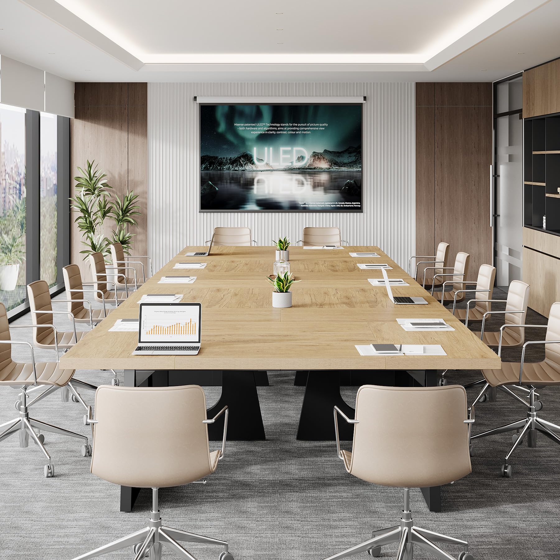70.86" Rectangular Conference Table for 6-8 (Oak and Black)