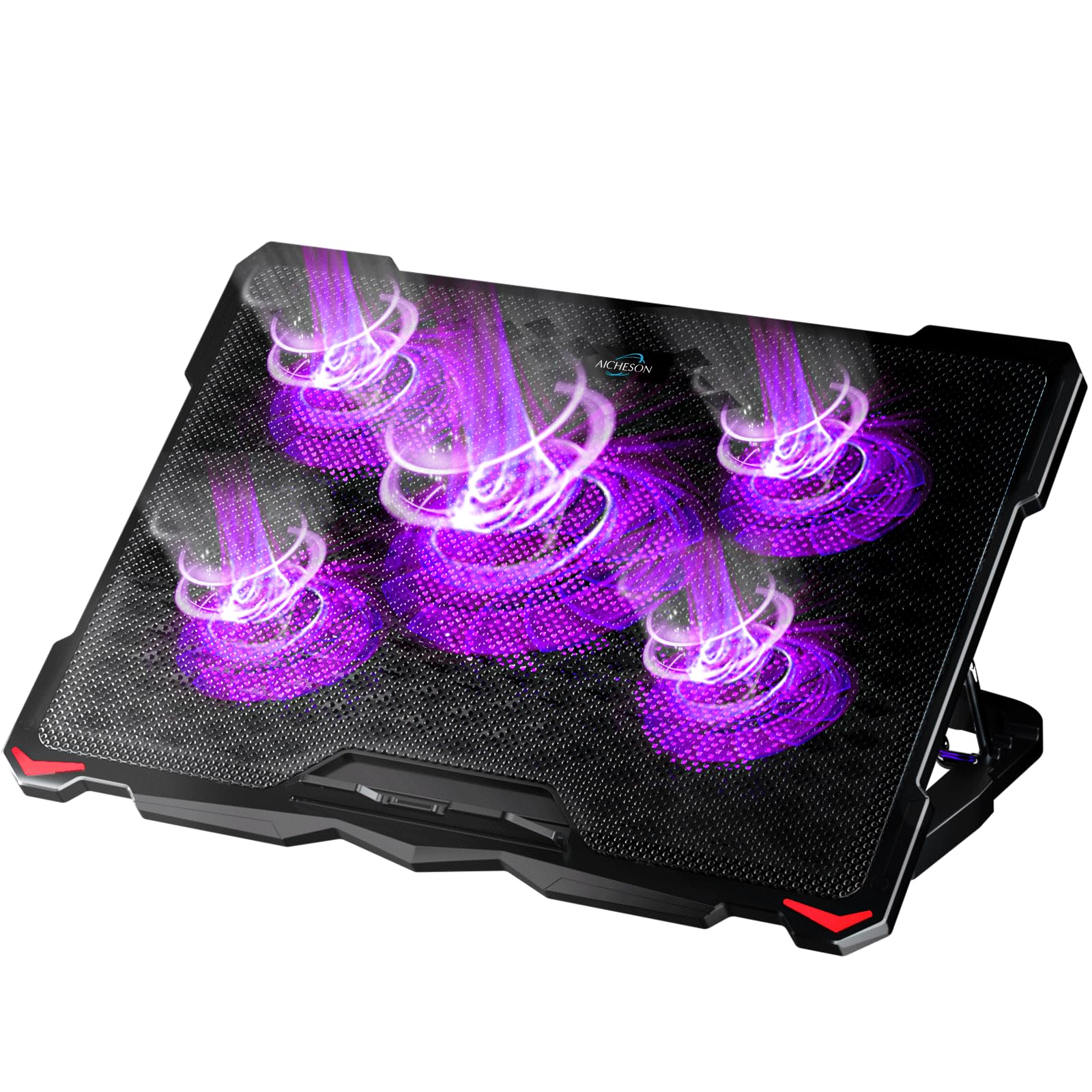 Laptop Cooling Pad for 15.6 to 17.3 Inches PC Notebooks, 5 Fans Computer Cooler Stands with Purple Lights Desk Chiller Mat, S035