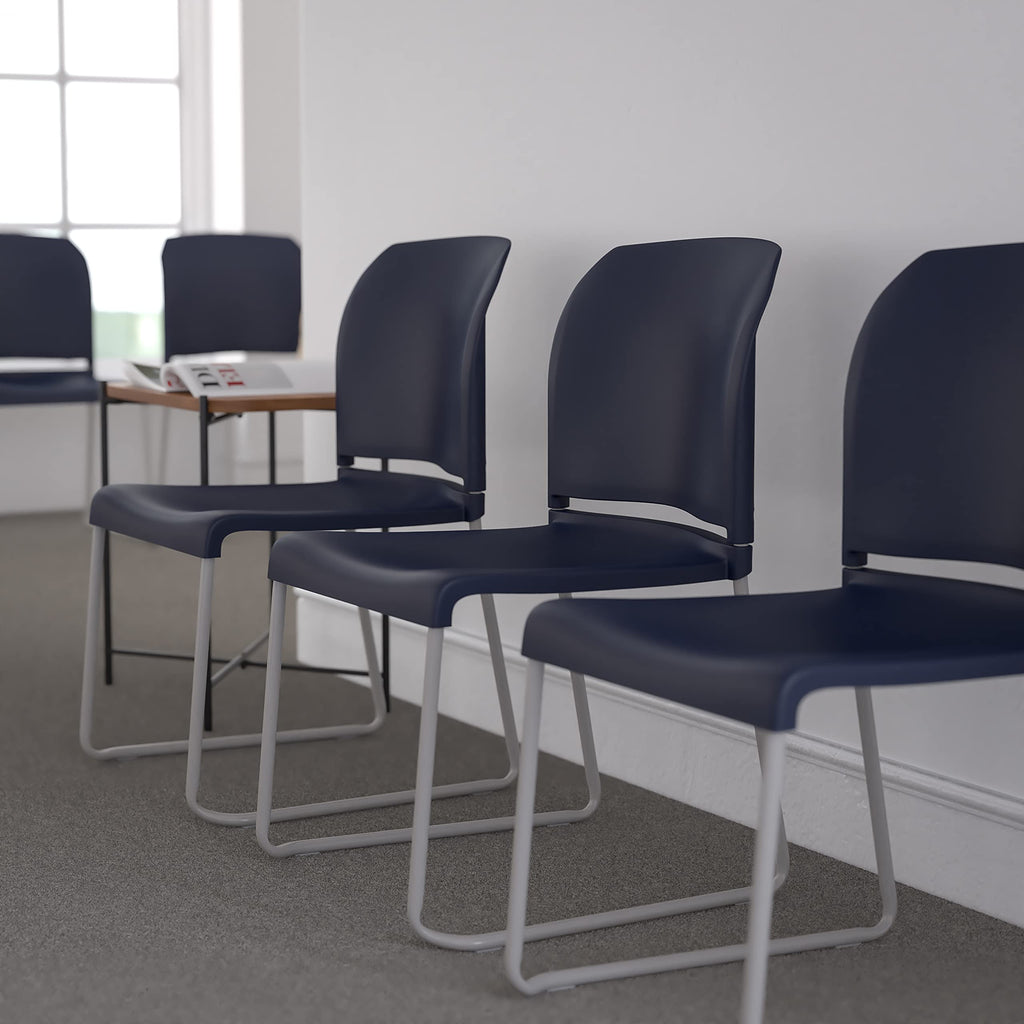 Set of 5, Hercules Series Contoured Stacking Chairs for Waiting Rooms and Offices, Ergonomic Lobby Chairs with Curved Back, Navy