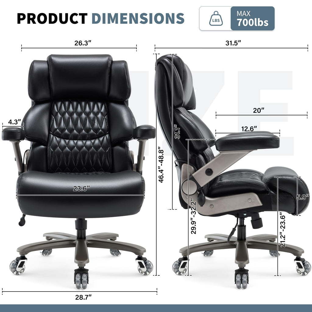 Big and Tall Office Chair 700lbs- Large High Back Executive Computer Desk Chair with 3D Flip-Up Arms, Adjustable Lumbar Support, Extra Wide Plus Size Seat, Heavy Duty Metal Base & Quiet Rubber Wheels