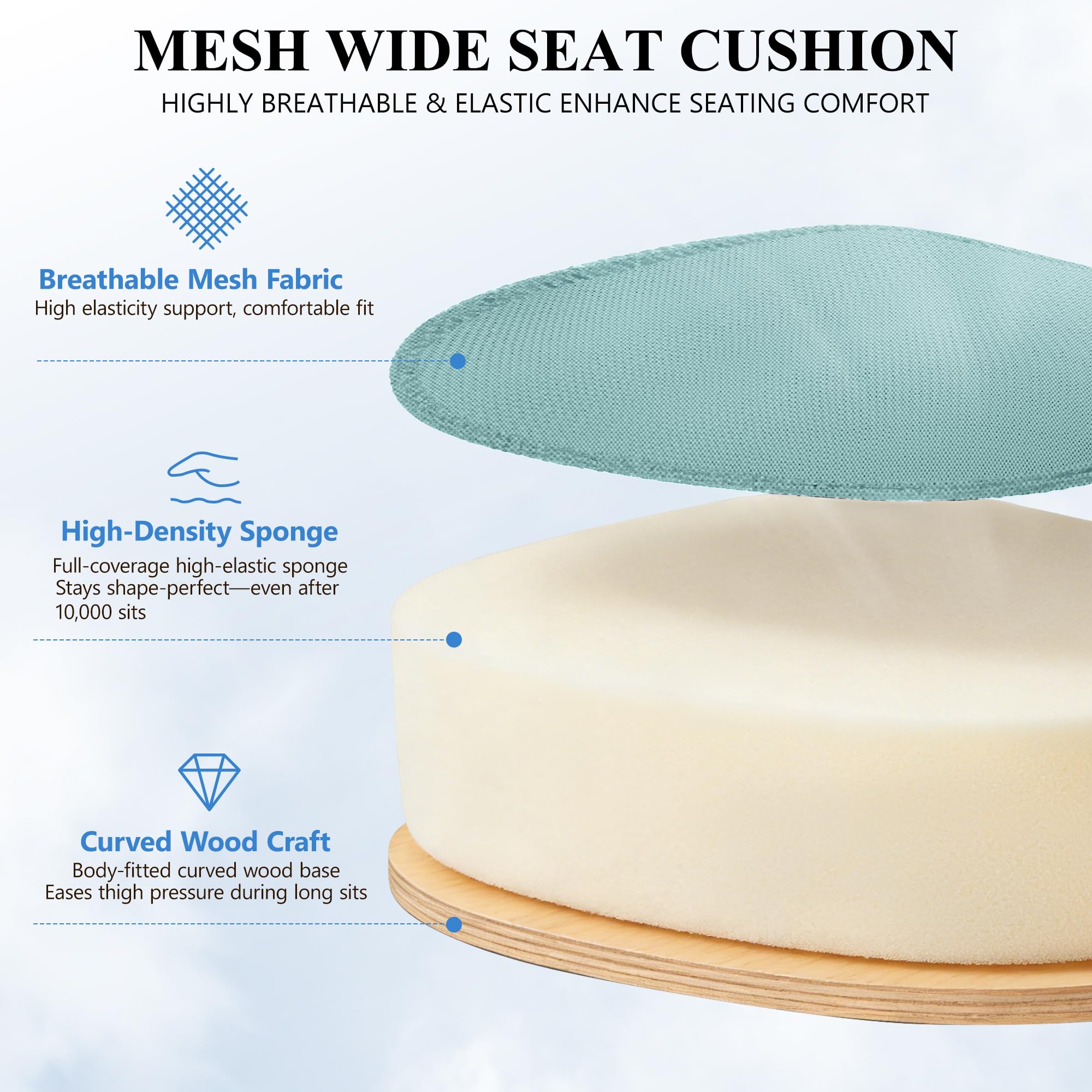 Office Chair, Ergonomic Desk Chair Breathable Mesh Chairs Adjustable High Back Lumbar Support Flip-up Armrests, Executive Rolling Swivel Comfy Computer Chairs Home Office Light Blue