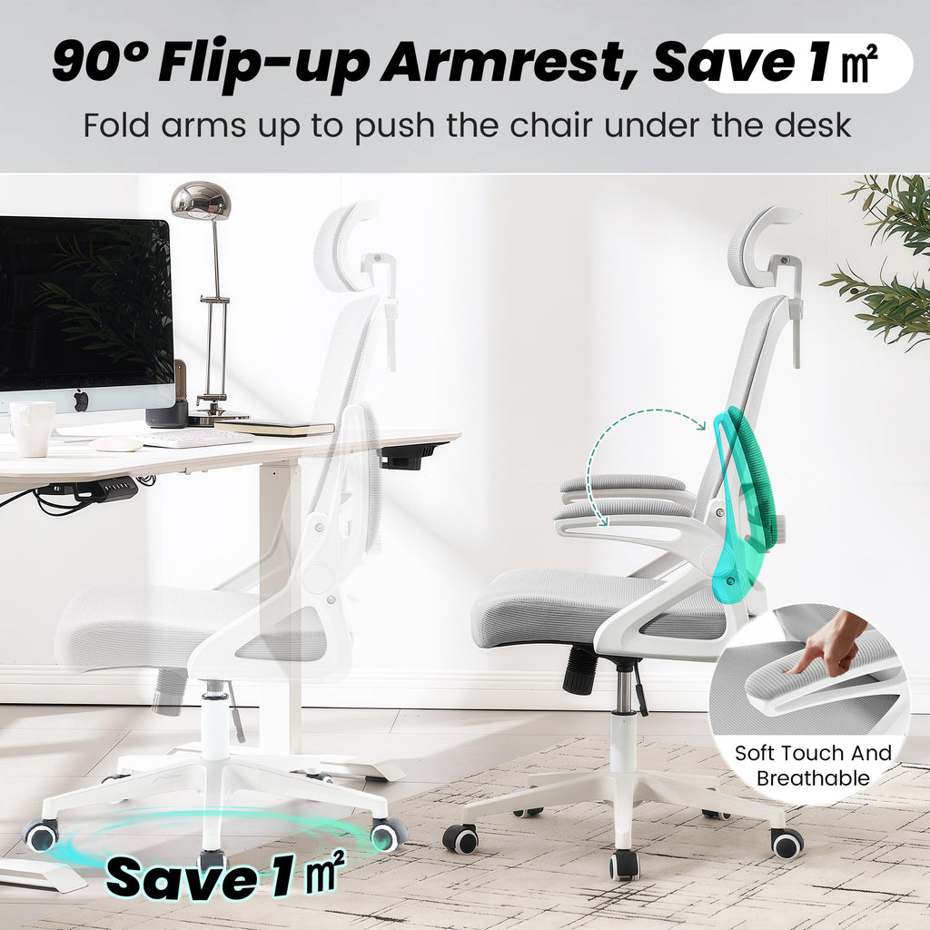 Ergonomic Office Chair, 400 LBS Desk Chair with Adjustable Lumbar Support, High Back Breathable Mesh Computer Chair Rolling Work Swivel Task Chairs, Comfy Home Office Desk Chair (Gray)