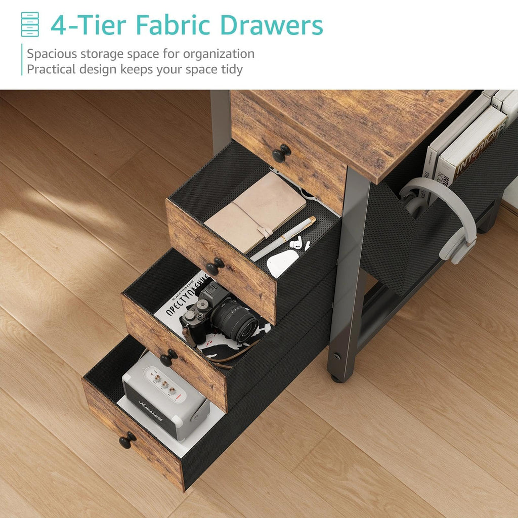 L Shaped Desk with Drawers & Storage Shelves, 47 Inch Small Reversible Corner Desk with Power Outlet for Home Office Bedroom, L-Shaped Gaming PC Computer Desks with Fabric Drawer, Rustic Brown