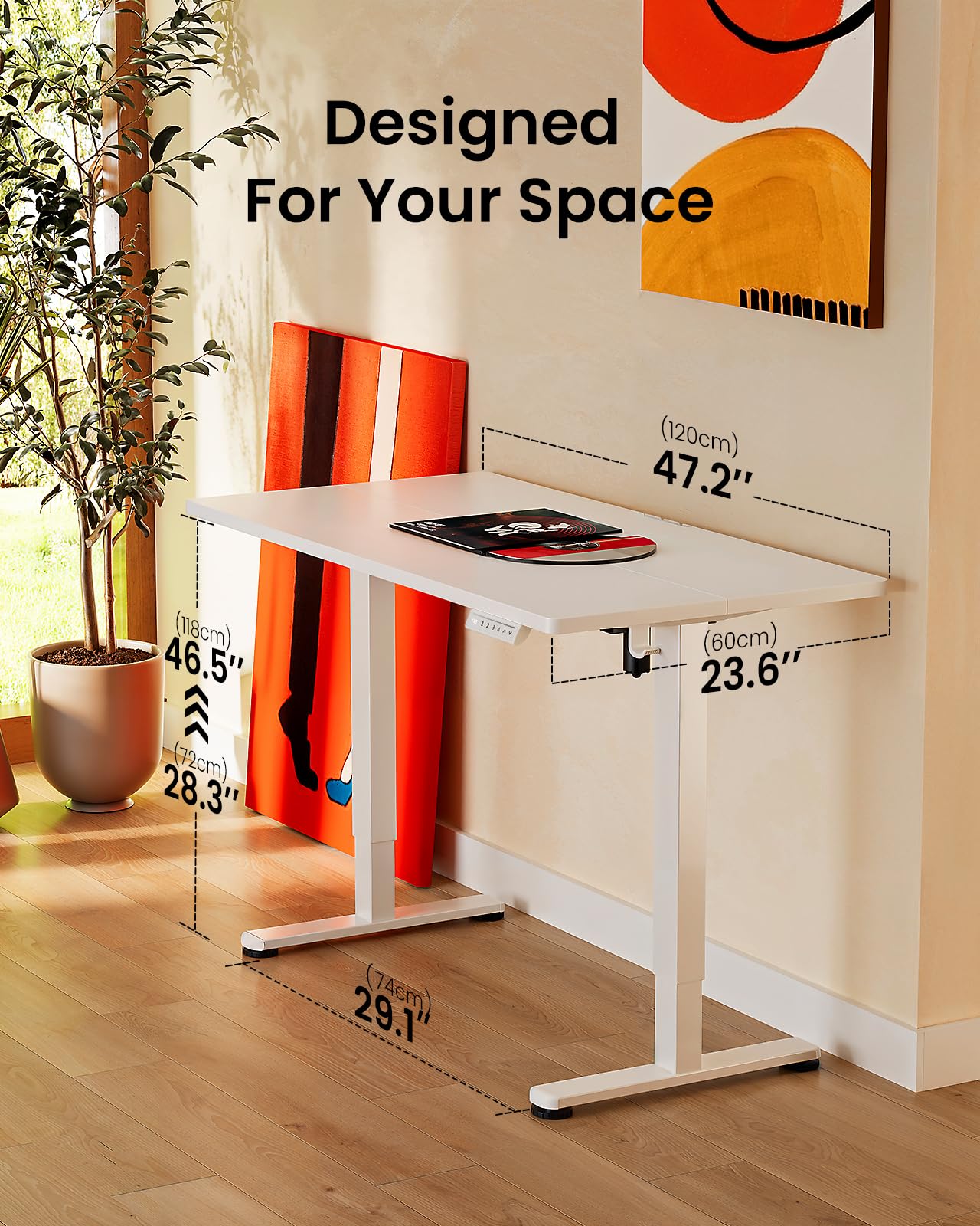 Height Adjustable Electric Standing Desk, 48 x 24 Inches Sit Stand up Desk, Memory Computer Home Office Desk, White