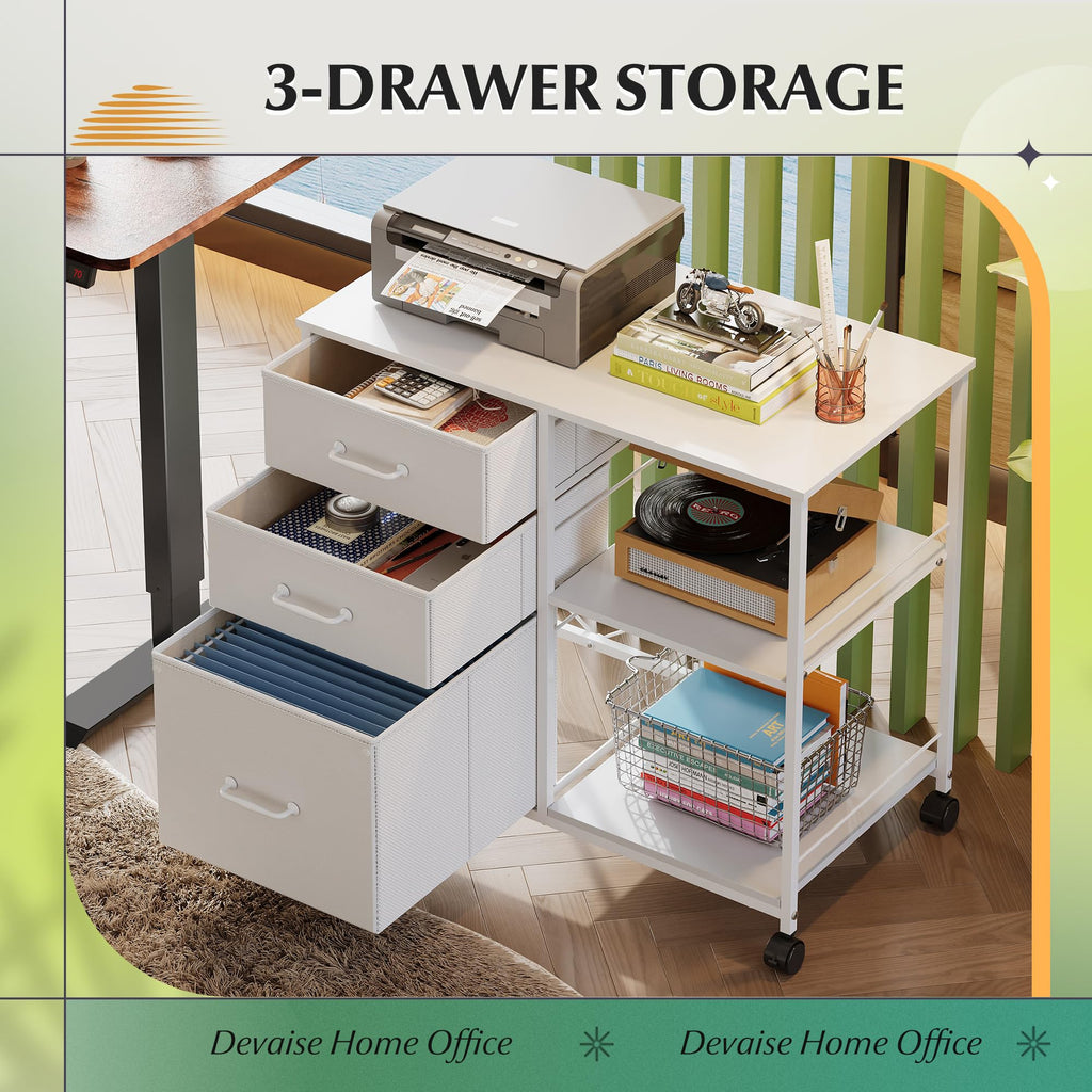 3 Drawer Mobile File Cabinet with Open Storage Shelf