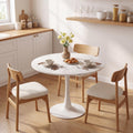 Sybrioka 27.6" Marble Round Tulip Table, Mid-Century Modern Style Dining Table with White Pedestal Base for 2-4 People, Featuring A Marble Tabletop for Kitchen, Dining Room, Cafe (White)