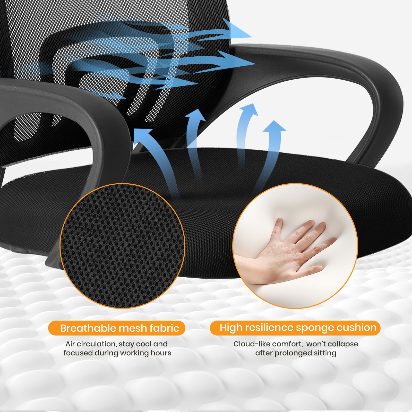 Office Desk Chair - Ergonomic Mid Back with Lumbar Support & Rocking Mode, Height Adjustable with Fixed Armrest, for Home, Computer, Gaming, Conference, Meeting, 360° Swivel, Black, 2 Pack