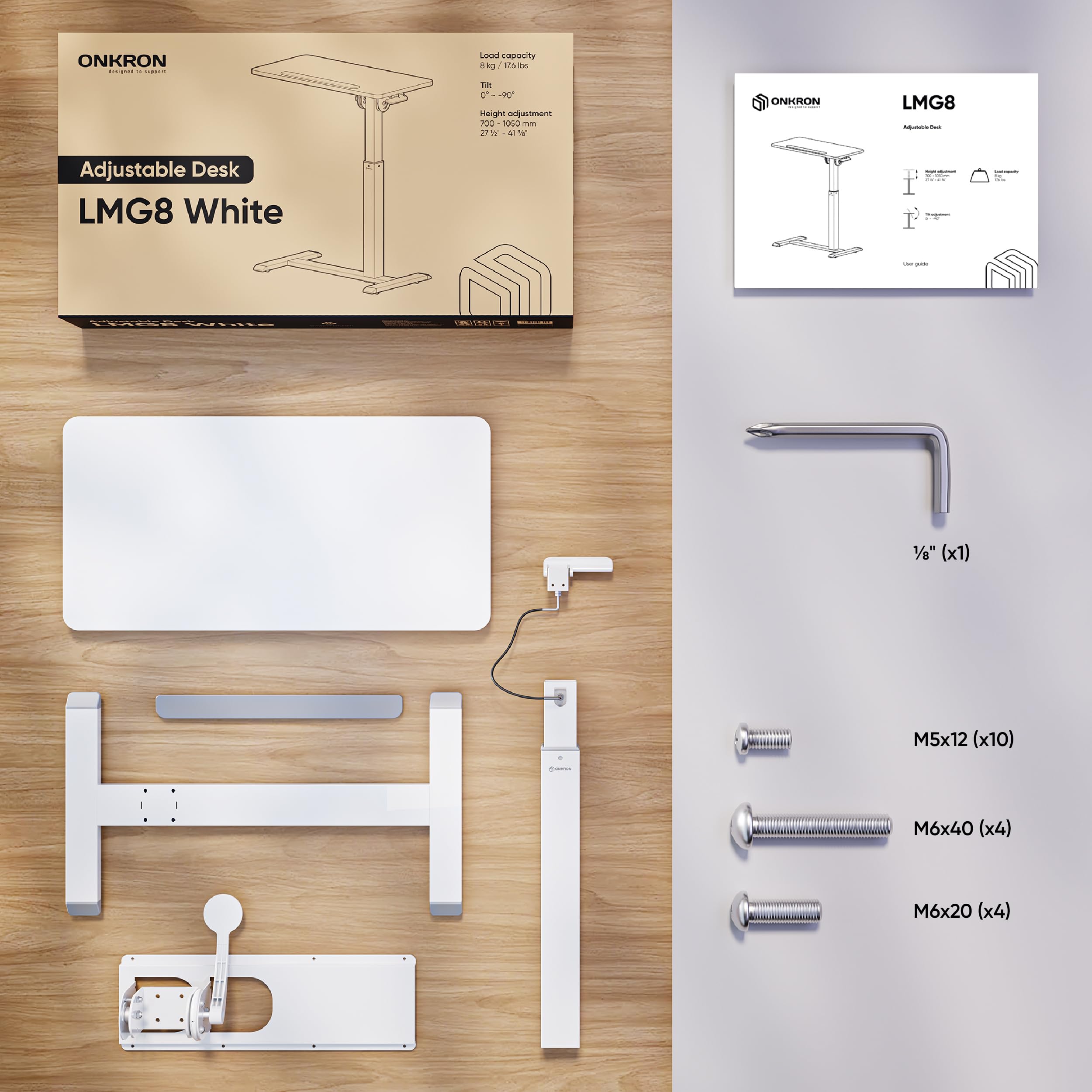 Laptop Cart on Wheels, max Load 17.6 lbs, Small Rolling Table with Hidden Wheels, Mobile Standing Desk Adjustable Height, 90° Tilting Portable Workstation, Overbed Bedside Desk White