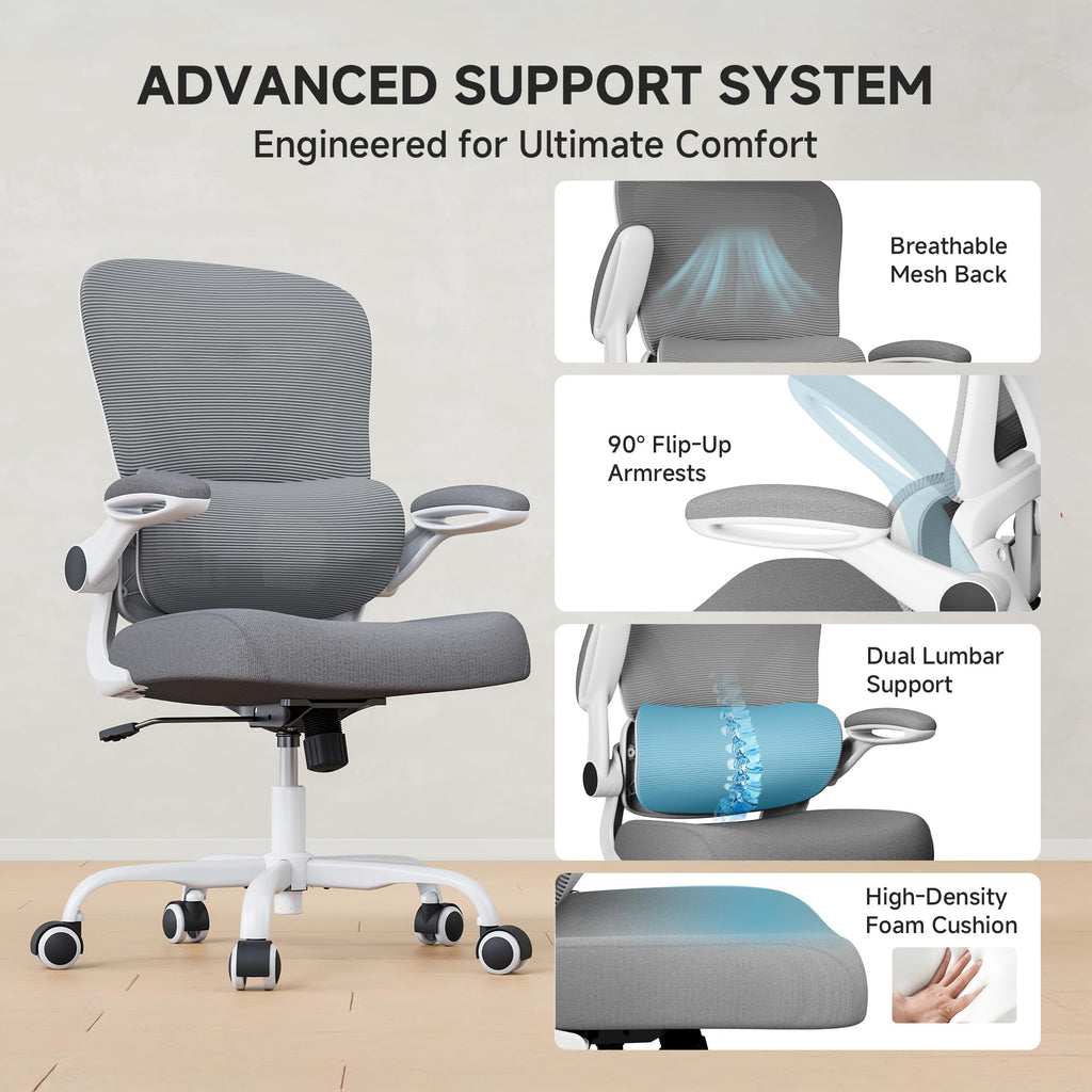 Mesh Office Chair, 330LBS Ergonomic Desk Chair with Adjustable Lumbar Support, Executive Computer Chairs for Home Office, White