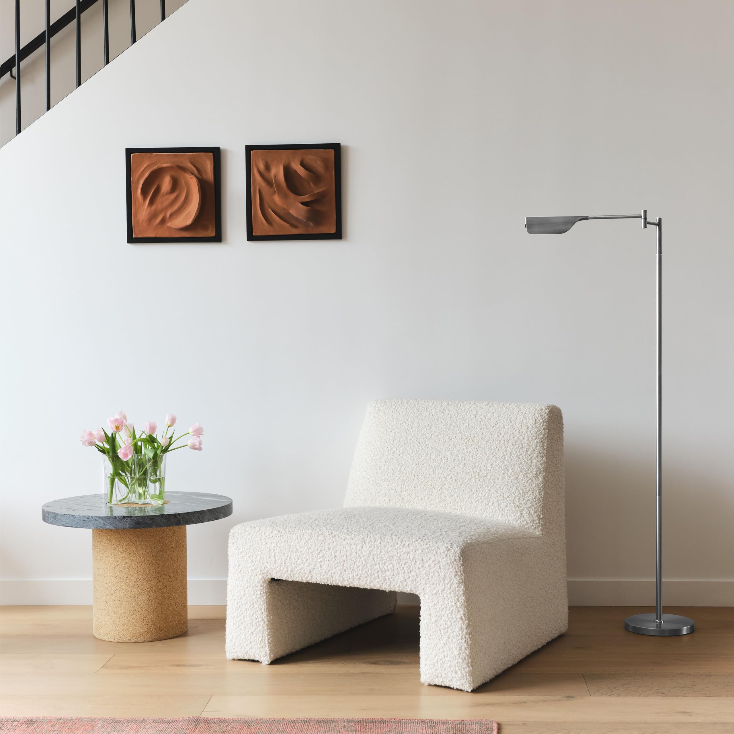 Leaf Pharmacy LED Reading Lamp, Dimmable Floor Lamp with Easy Adjustable Rotation Over Chair or Desk for Living Room, Work Light for Office, Modern Minimalist Home Decor - Platinum Silver