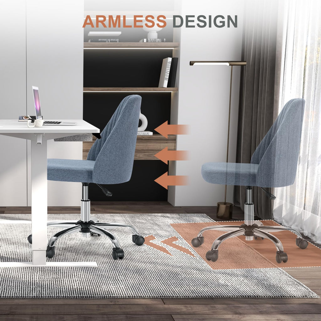 Office Chair, Comfy Desk Chair Rolling Vanity Swivel Task Chairs with Wheels, Wide Seating Armless Height Adjustable Computer Chairs for Home,Bedroom,Student,Adults, Blue