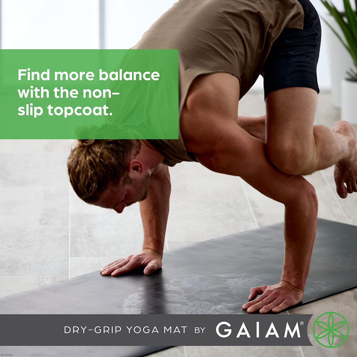 Dry-Grip Yoga Mat, Non-Slip, Hot Yoga, 5mm (Black)