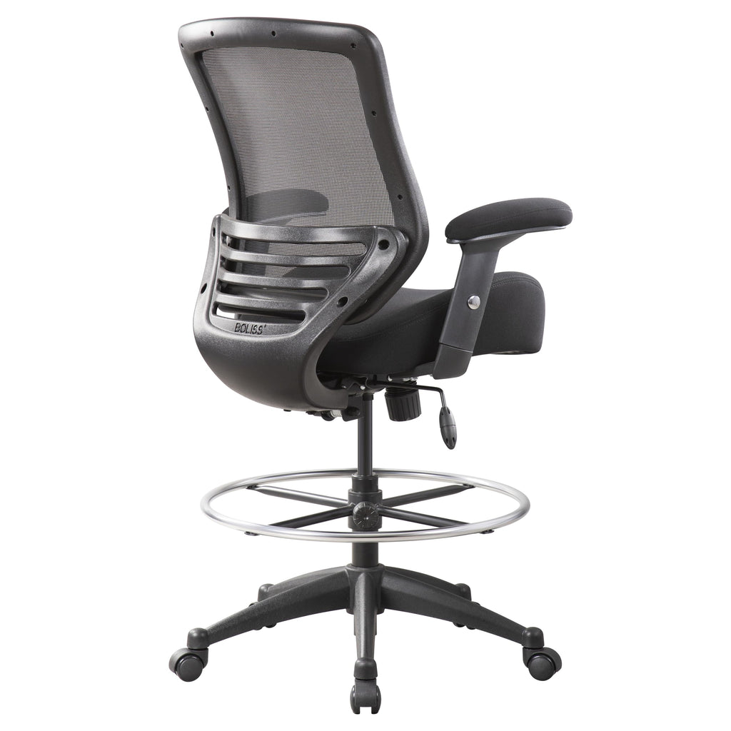 400lbs Mesh Ergonomic Office Drafting Chair Big Adjustable Foot Ring Height Adjustable Armrest(Black)