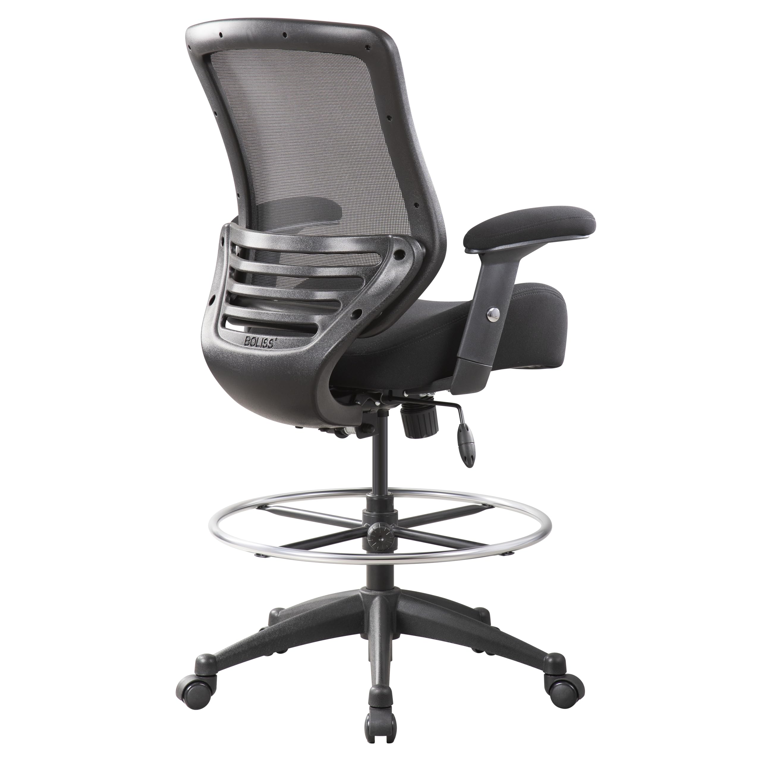 400lbs Mesh Ergonomic Office Drafting Chair Big Adjustable Foot Ring Height Adjustable Armrest(Black)