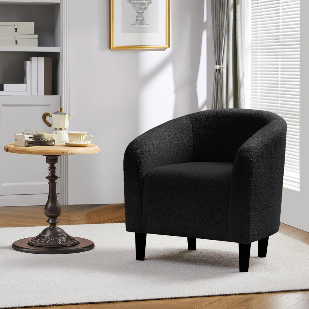 Accent Barrel Chair, Boucle Fabric Club Chair, Furry Sherpa Elegant Armchair with Cozy Soft Padded, Suitable for Living Room Bedroom Reception Office, Black