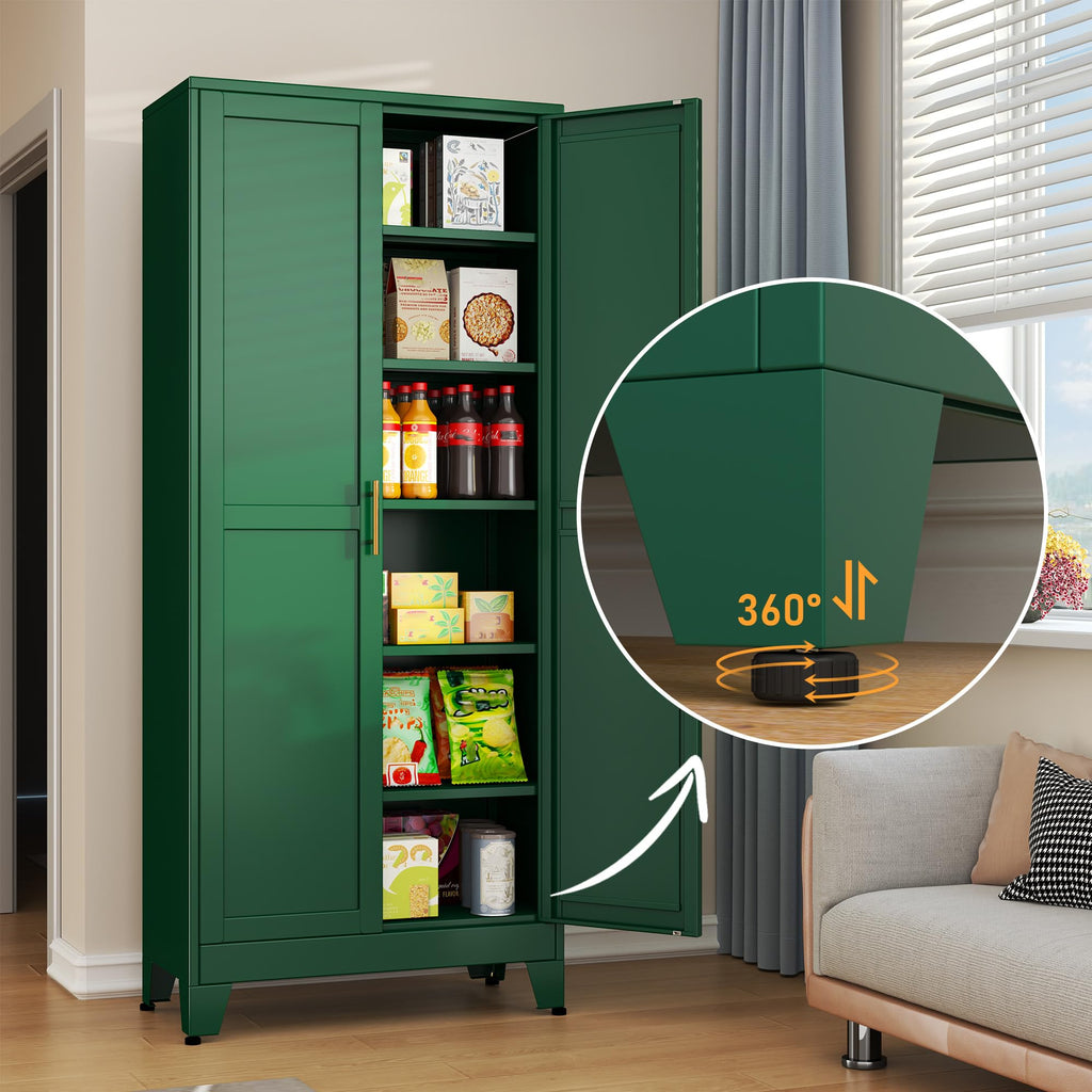 Green Metal Storage Cabinet,75" Steel Cabinets for Home Office