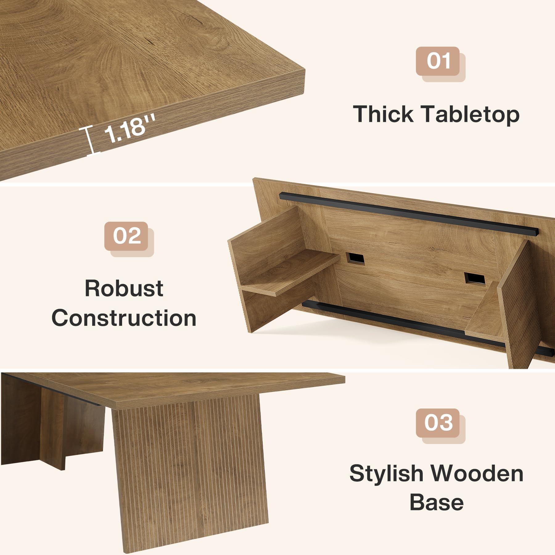 8ft Conference Table, Conference Room Table for 10 People, Large Meeting Desk with Cable Grommet, Modern Boardroom Table for Office Conference (1, Brown)