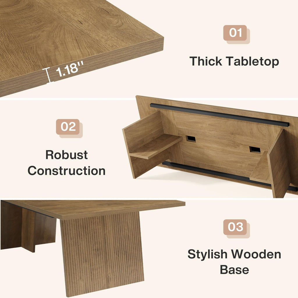 Conference Table, 8ft Conference Room Table for 10 People, Large Meeting Desk with Cable Grommet, Modern Boardroom Table for Office Conference (4, Brown)