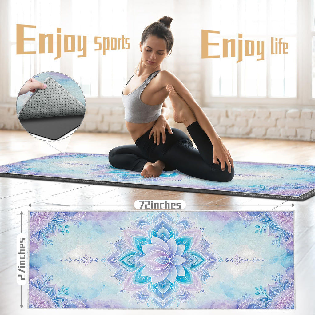 Yoga Towel,Ultra-Absorbent Yoga Mat Towel for Hot Yoga Towel Non Slip,Featuring Ultra-Stylish Prints,Ideal for Workouts,Hot Yoga, Bikram,Pilates Equipment,72 x 27 in, Blue Flowers