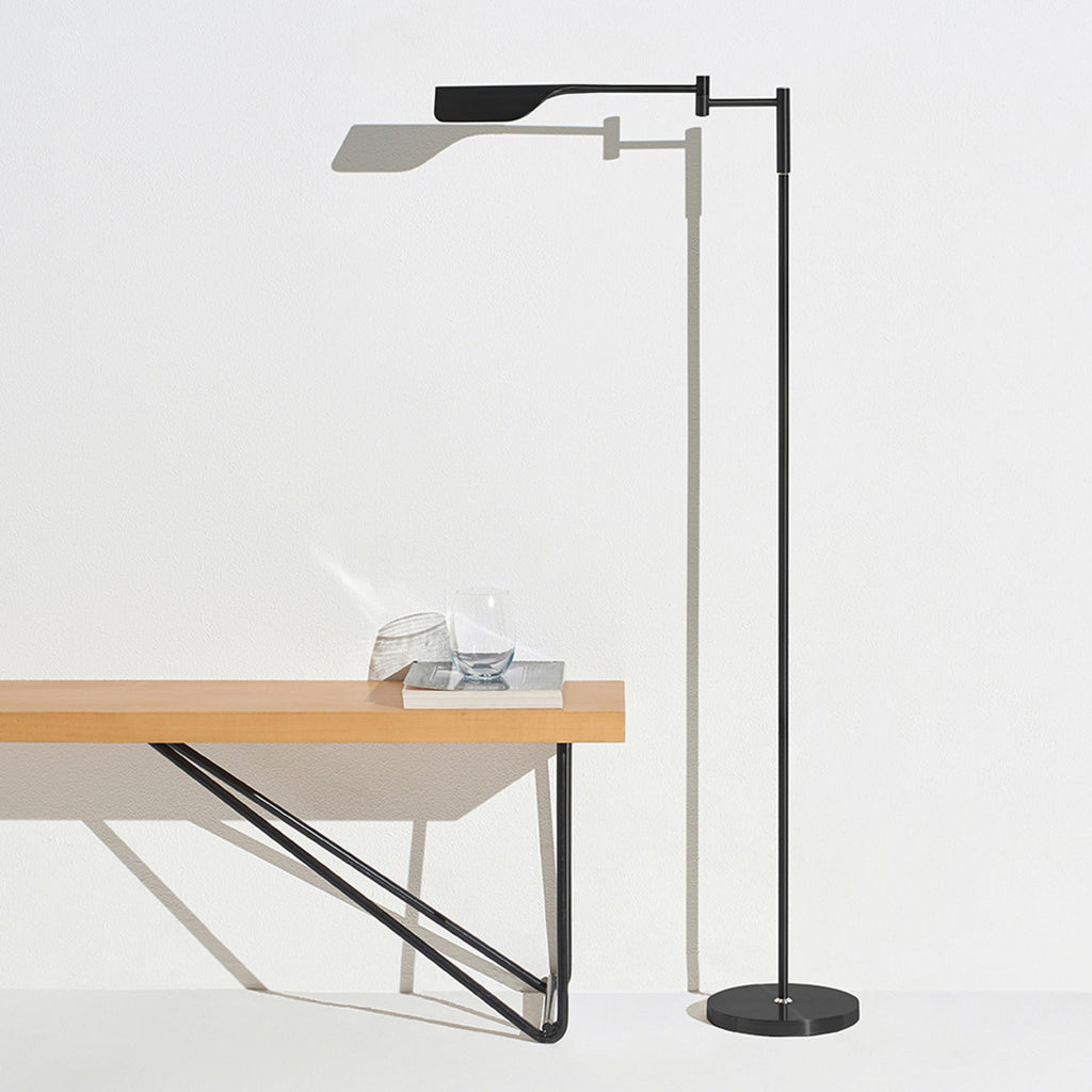 Leaf Pharmacy LED Reading Lamp, Dimmable Floor Lamp with Easy Rotation Over Chair or Desk for Living Rooms & Offices, Adjustable Standing Lamp, Tall Lamp for Sewing & Craftwork - Jet Black
