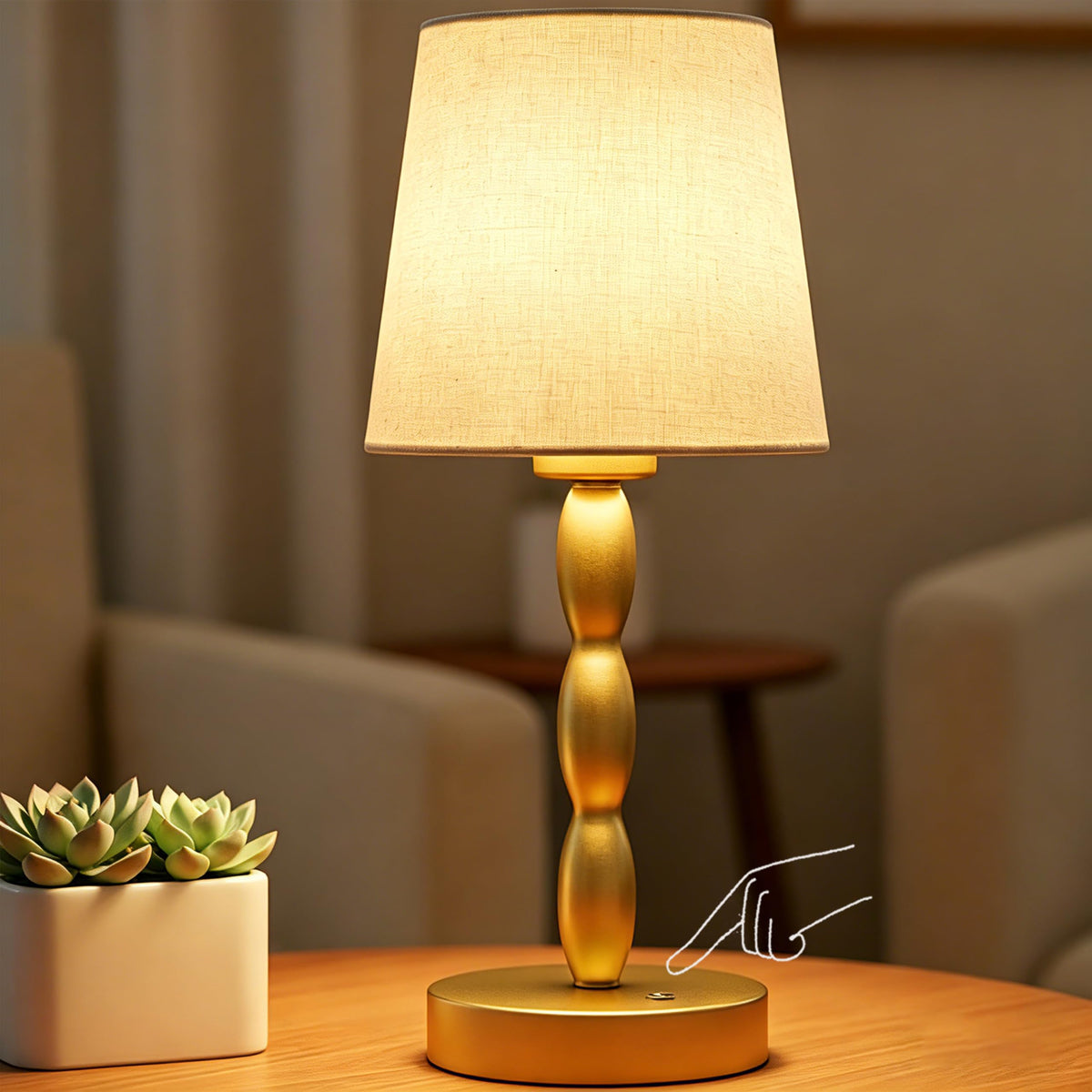 Rechargeable Cordless Table Lamp, 5000mAh Battery Powered Touch Desk Lamp, 3-Level & Stepless Dimmable Night Light, Portable Bedside Lamp for Bedroom, Outdoor, Bulb Included, Gold