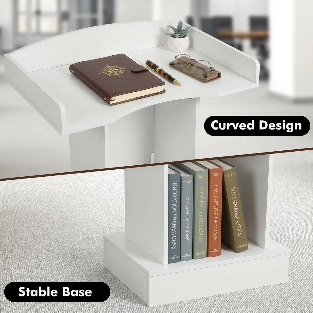 Podium Stand for Lectern Presentation Church Classroom, White Pulpit with Wooden Heavy Base, Podium for Lecture, Wedding Speech