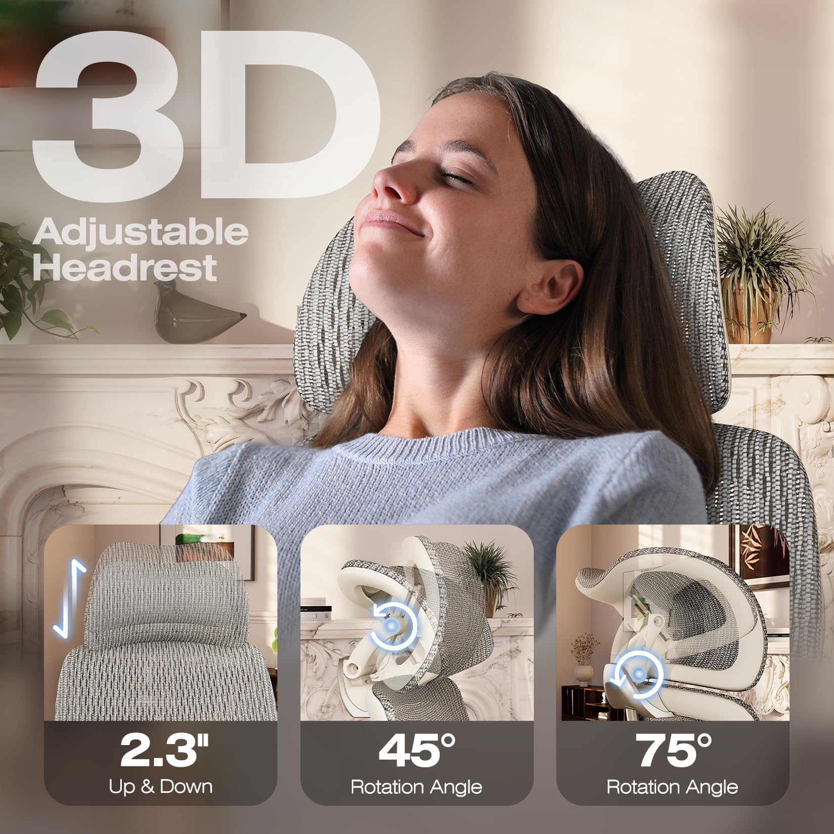 X100 Ergonomic Mesh Office Chair with Footrest, Big and Tall Home Desk Chair with 5D Flip-Up Arms, Adjustable 3D Lumbar Support, Gaming & Executive Computer Chair, First Light