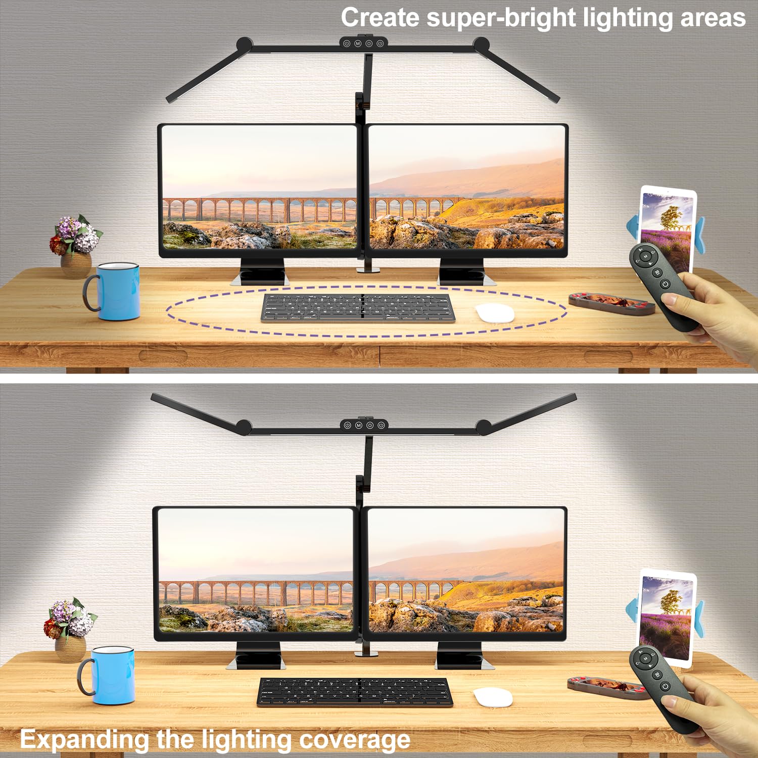 Desk Lamp with Clamp, Architect Led Desk Lamp for Home Office with Remote Control, 24W Ultra Bright Auto Dimming Computer Light Adjustable Table Light for Working Workbench (Remote)