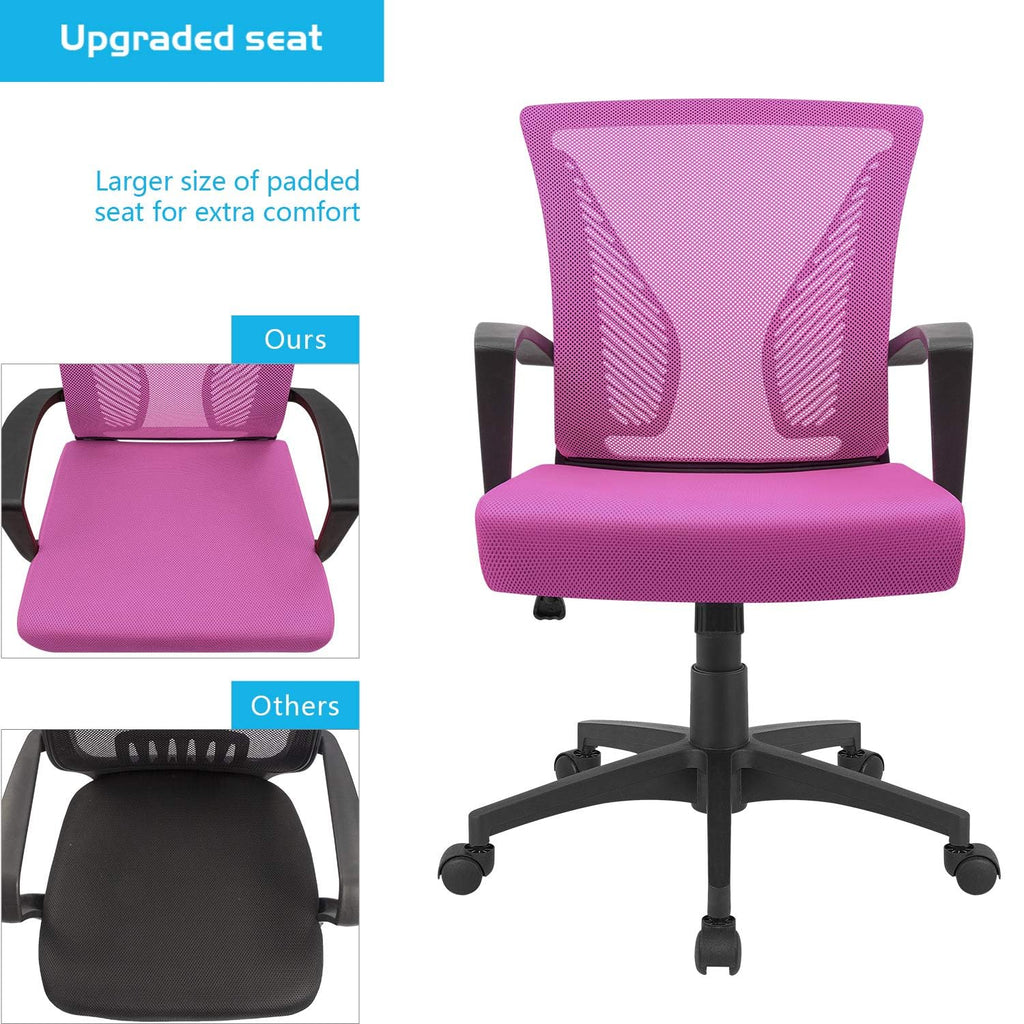 (2, Pink) Office Chair Ergonomic Computer Desk Mesh Chair Mid Back Swivel Lumbar Support with Armrest