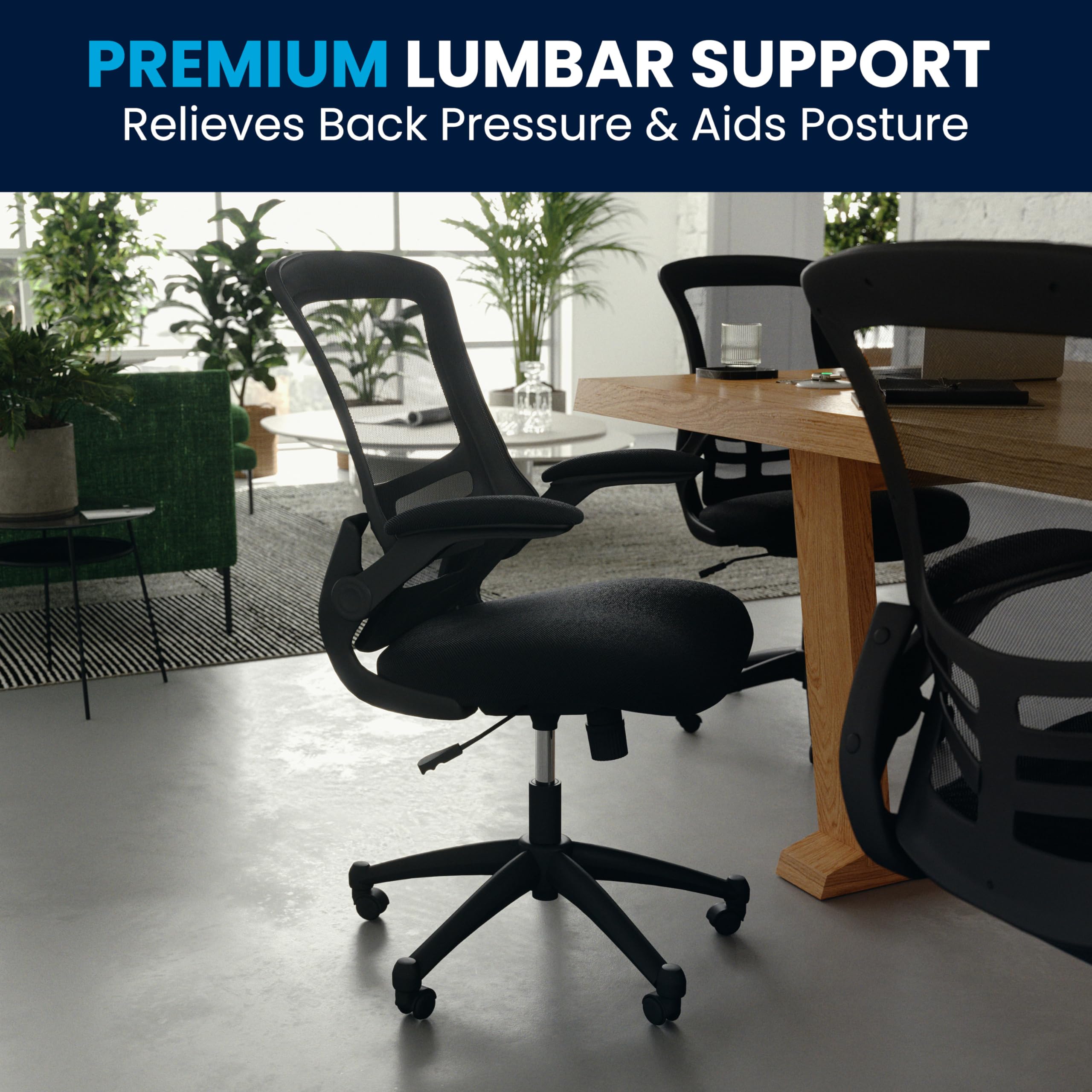 Mid-Back Swivel Office Chair with Adjustable Seat Height, Ergonomic Mesh Desk Chair with Flip-Up Armrests, Black