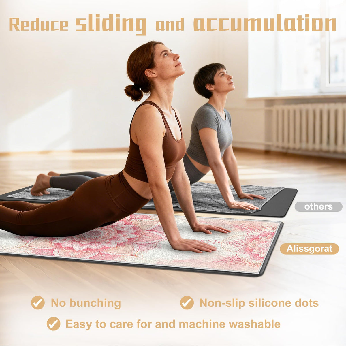 Yoga Towel,Ultra-Absorbent Yoga Mat Towel for Hot Yoga Towel Non Slip,Featuring Ultra-Stylish Prints,Ideal for Workouts,Hot Yoga, Bikram,Pilates Equipment,72 x 27 in, Light Pink