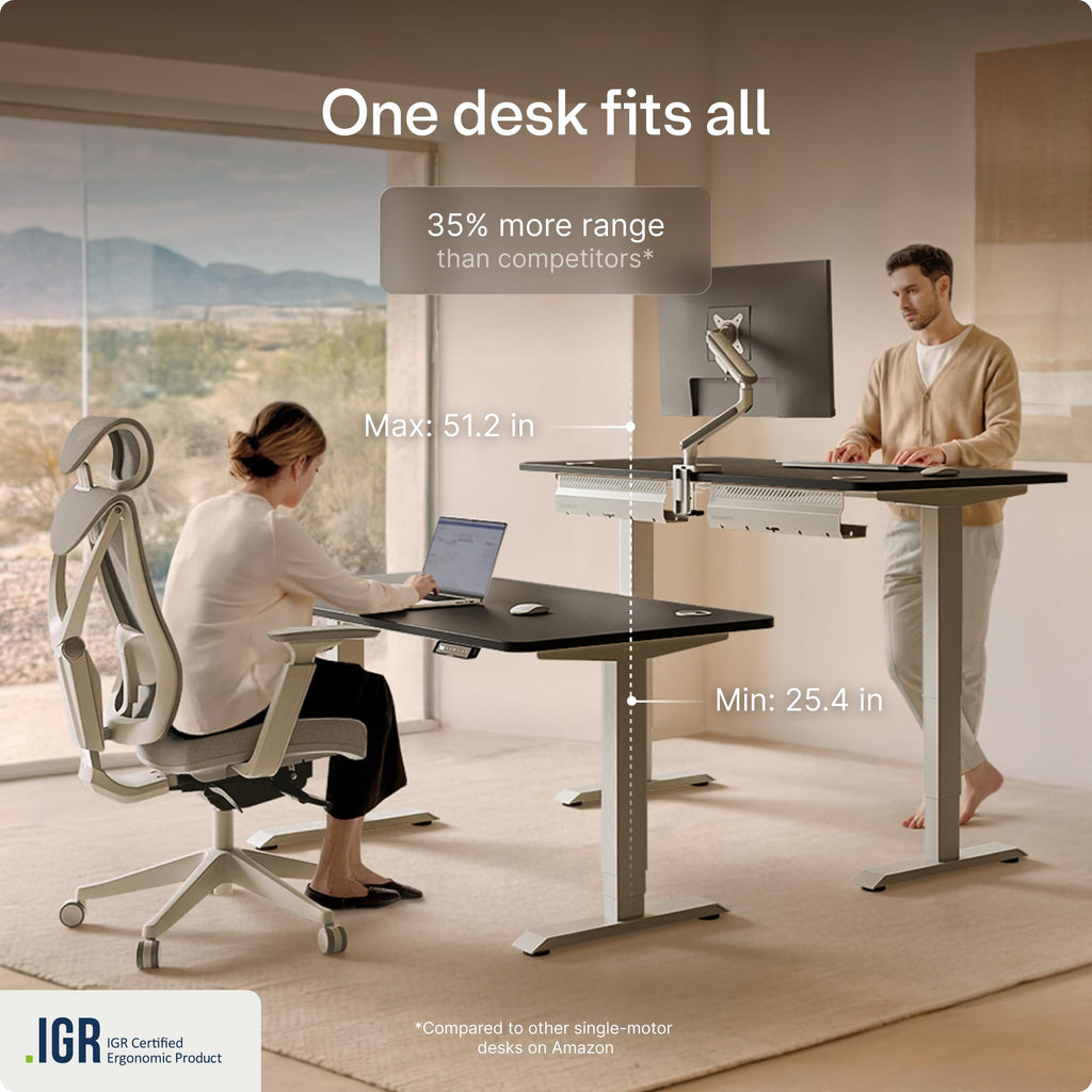 Standing Desk 54x28 — Made in Europe, Ergonomic Sit Stand Home Office Desk, Electric Height Adjustable, Dual Motor, USB & USB-C Chargiing, Wobble-Free, Touchscreen, 3 Memory Presets