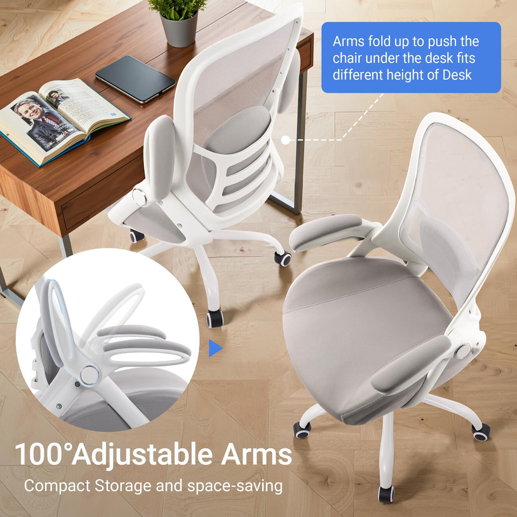 400lbs Heavy Duty Office Chair, 5" Thickened Seat Ergonomic Desk Chair with Adjustable Armrests, Home Office Computer Chairs for Long Hours Mesh Executive Chair(Grey)