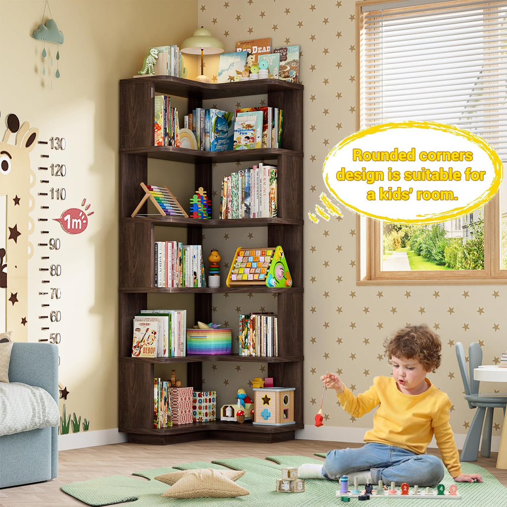 Corner Book Shelf, 6-Shelf L Shaped Corner Bookshelf with Baffle
