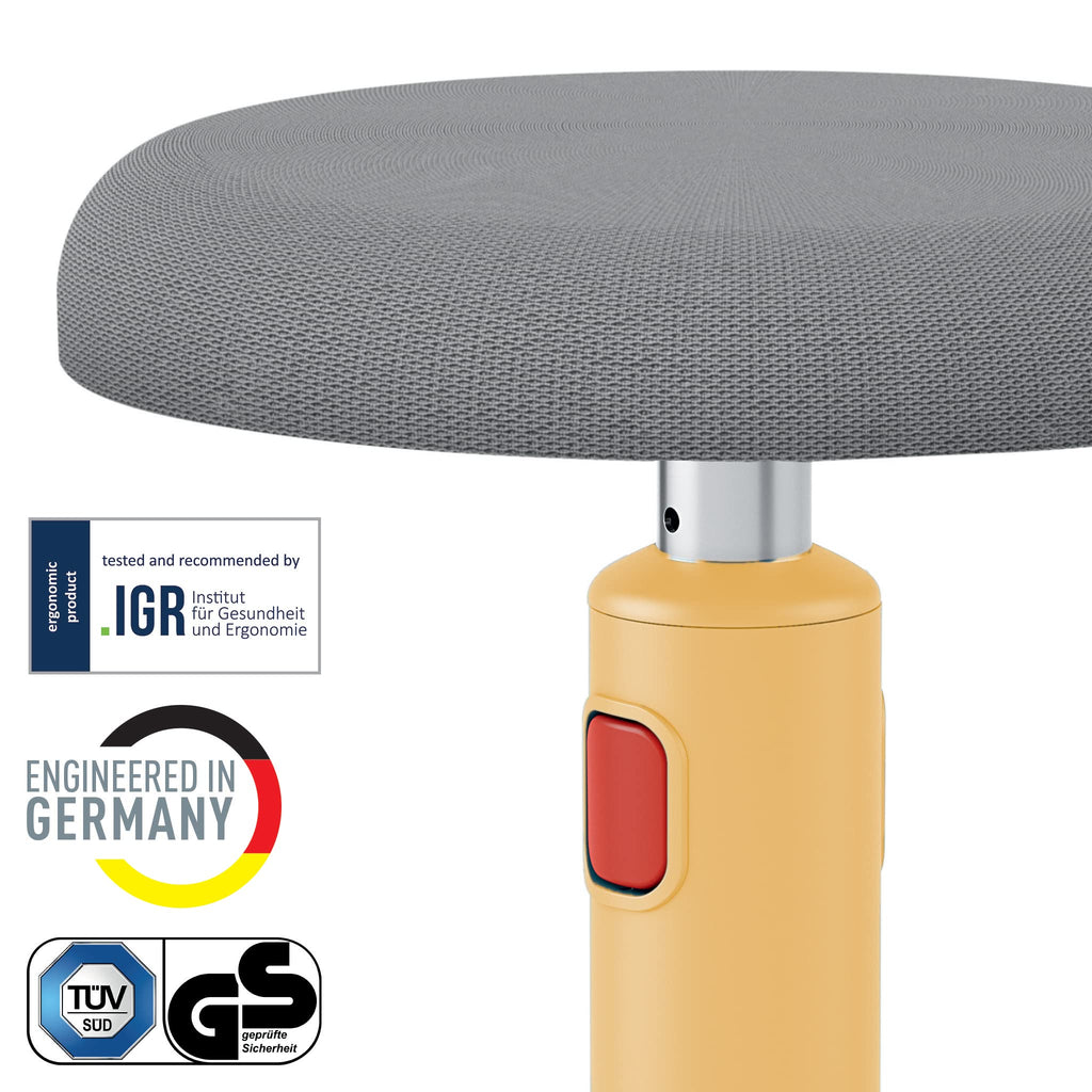 Sit Stand Stool - Ergonomic Height Adjustable 46cm to 79cm Wobble Chair, Round Swivel Office Desk Seat, Ergo Cosy Range, Warm Yellow