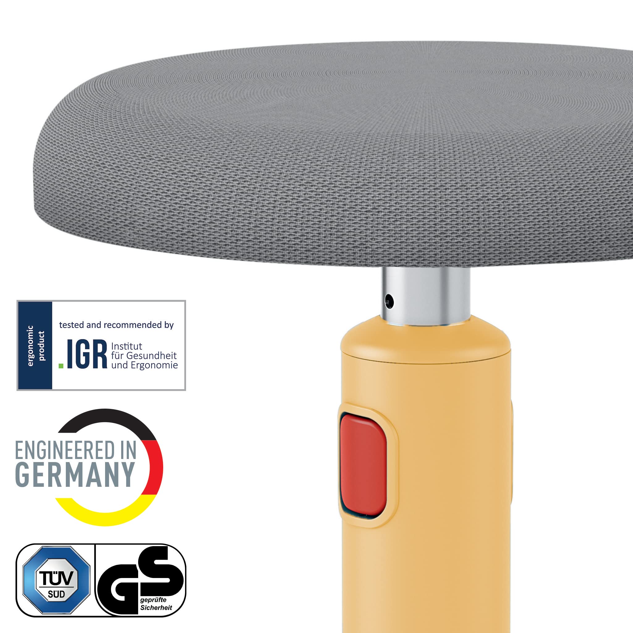 Sit Stand Stool - Ergonomic Height Adjustable 46cm to 79cm Wobble Chair, Round Swivel Office Desk Seat, Ergo Cosy Range, Warm Yellow