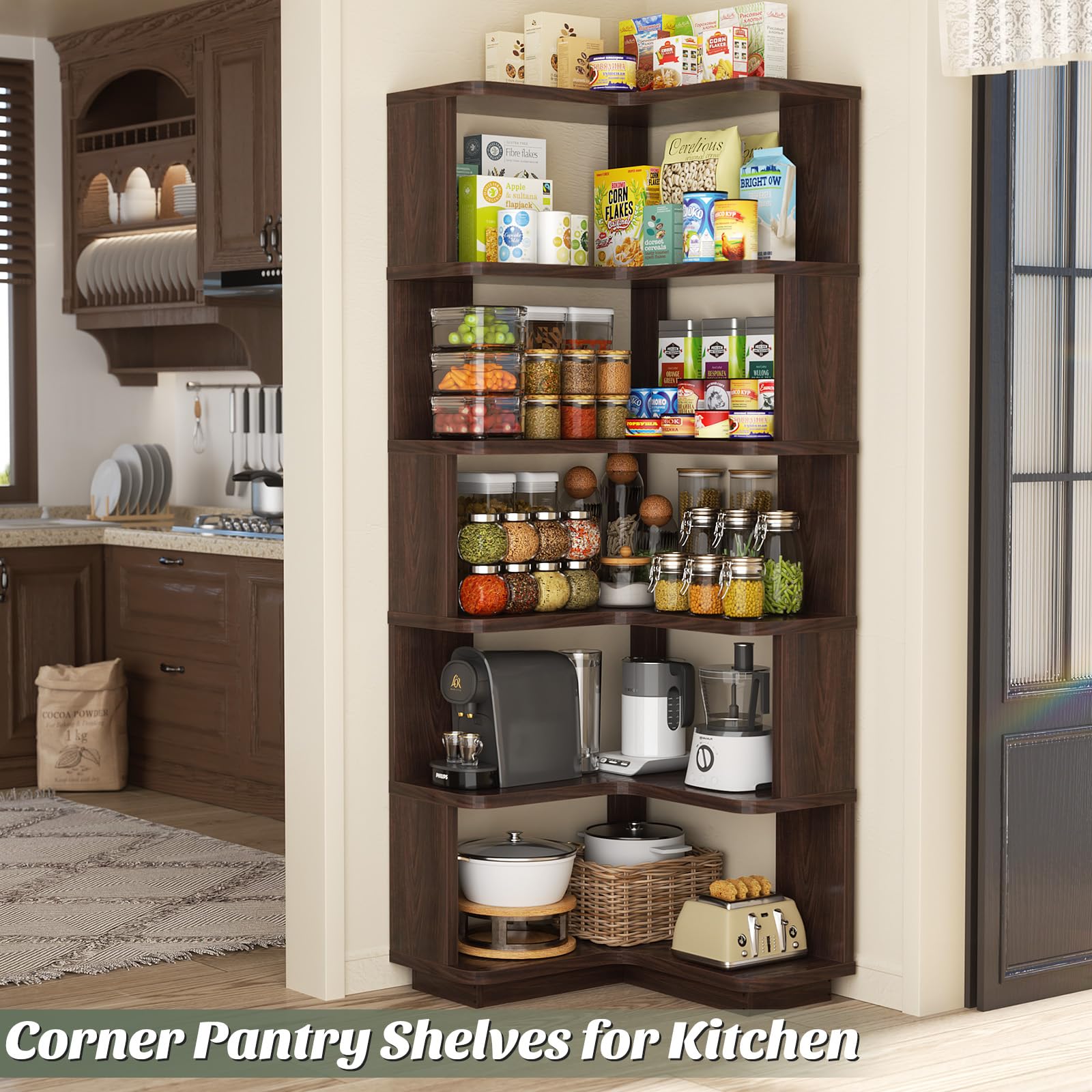 Corner Book Shelf, 6-Shelf L Shaped Corner Bookshelf with Baffle