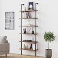 6-Shelf Tall Bookcase, Wall Mount Bookshelf with Reclaimed Wood and Industrial Metal Frame, Oak/Black