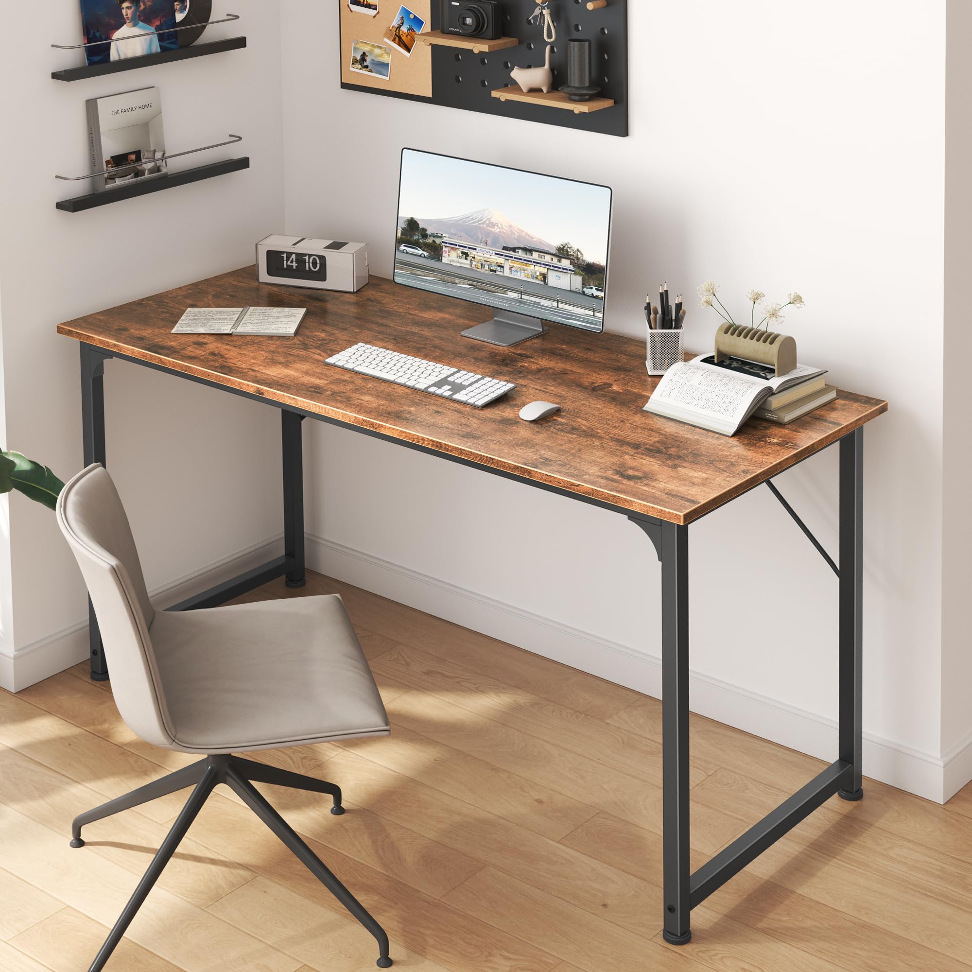Computer Desk, 48 Inch Office Desk, Gaming Desk with Storage, Writing Desk Work Desk for Home Office, Study, Modern Simple Desk, Large Legroom, Metal Frame, Rustic Brown