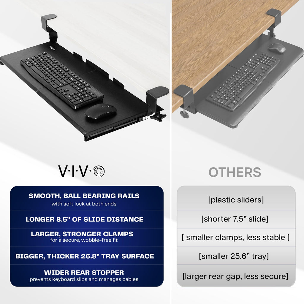 Large Keyboard Tray Under Desk Pull Out with Extra Sturdy C Clamp Mount System, 27 (33 Including Clamps) x 11 Inch Slide-Out Platform Computer Drawer for Typing, Black