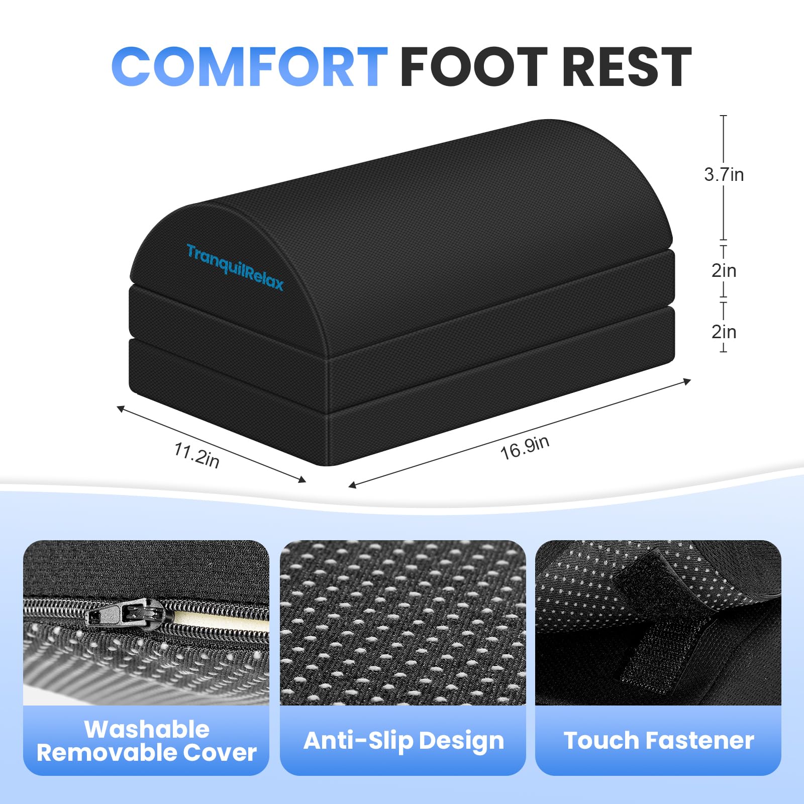 Foot Rest for Under Desk at Work, Gaming Accessories Foot Stool with 3 Adjustable Heights & Washable Cover, Comfortable Office Desk Accessories, Footrest for Office, Home and Car (Black)