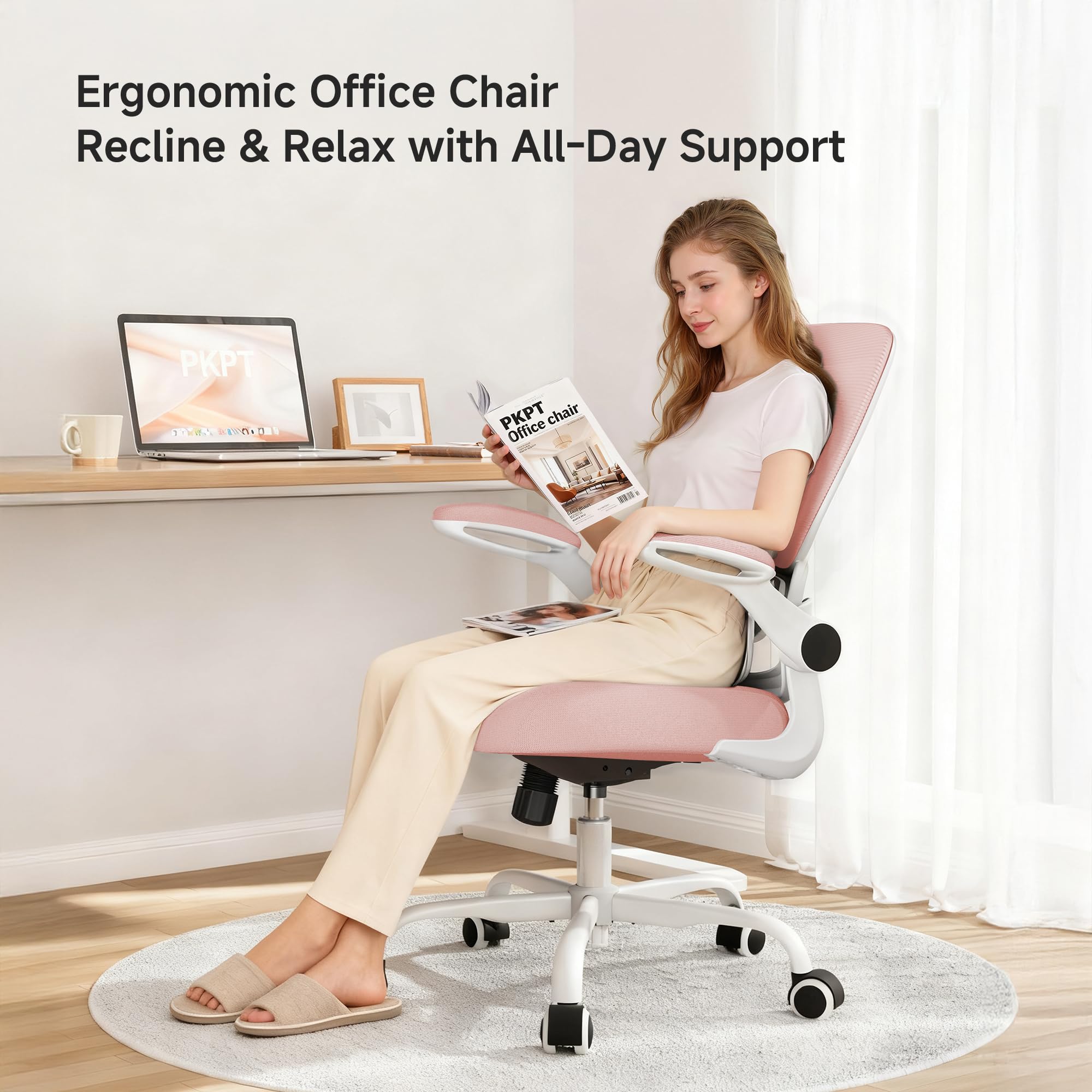 Mesh Office Chair, 330LBS Ergonomic Desk Chair with Adjustable Lumbar Support, Executive Computer Chairs for Home Office, Pink