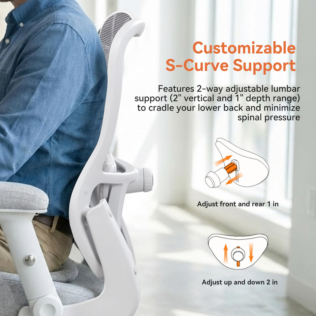 Big and Tall Office Chair 500lbs Heavy Duty Ergonomic Mesh Desk Chair with 23.6" Extra Wide Seat, 29.5" High Back, Adjustable Lumbar Support Flip-Up Arms for Large Body Types(Light Gray)
