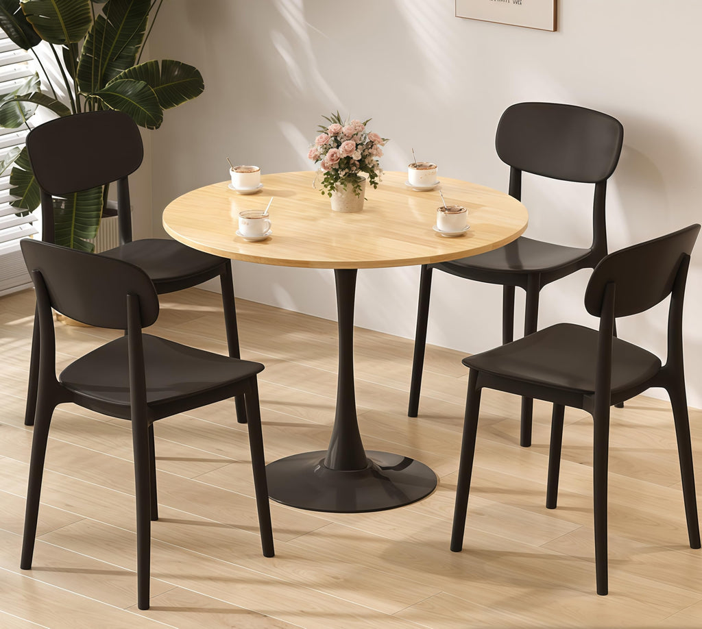 23.6" Round Tulip Dining Table, Mid-Century Tulip Table Kitchen Tulip Dining Table 2 People with MDF Table Top & Pedestal Base for Office Living Room