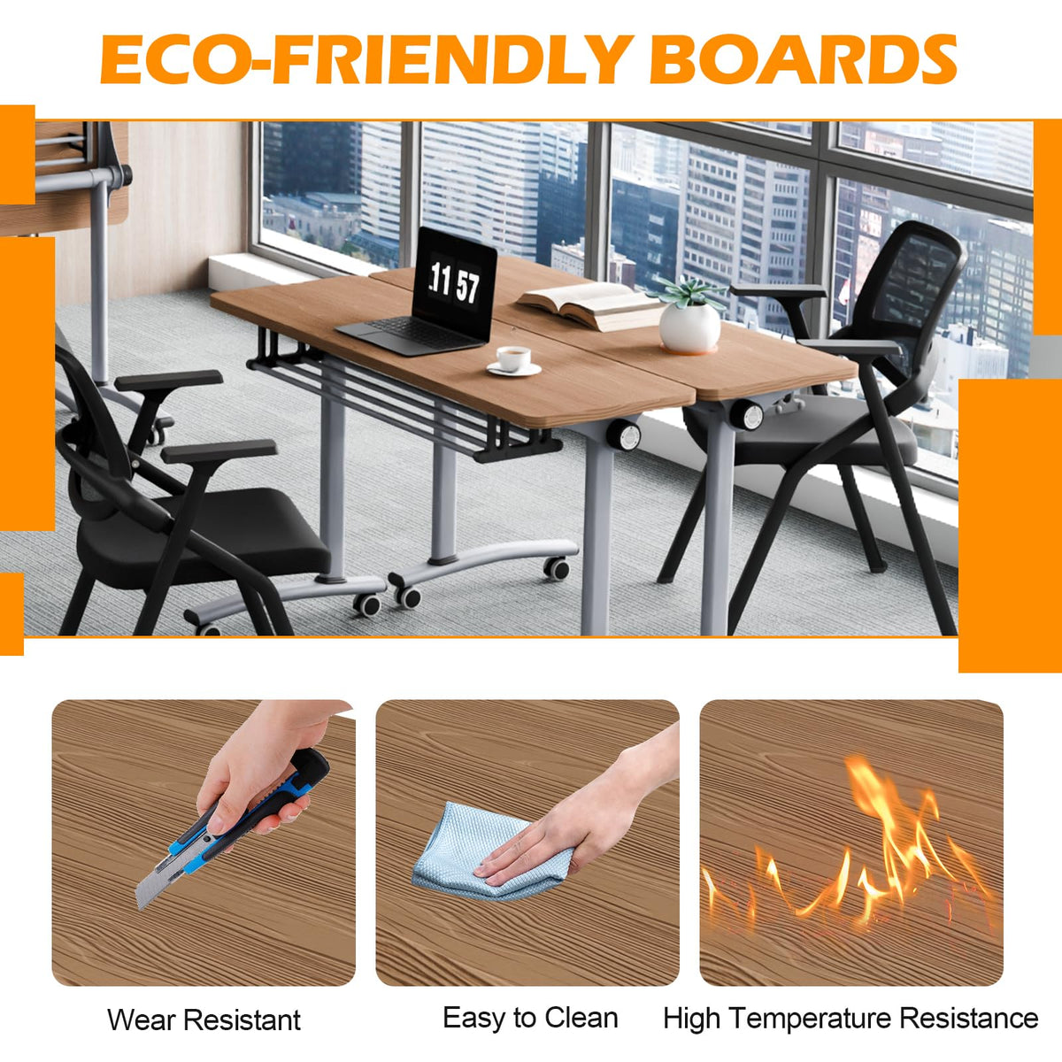 Conference Room Tables White,Folding Rectangular Flip Top Conference Table with Wheels for Large Meeting Seminar Home Office Classr (8, Little Oak, 47.2 * 15.7in)