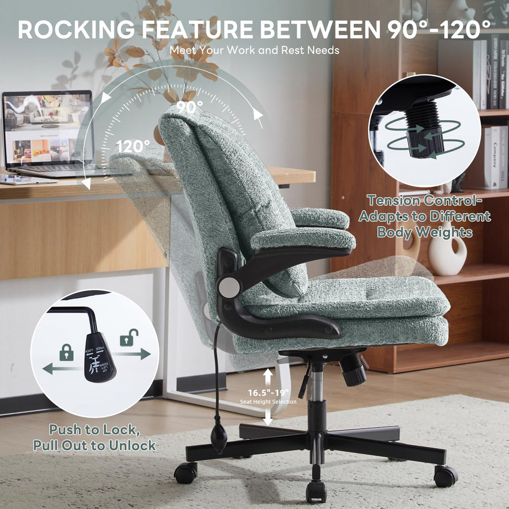 Criss Cross Office Chair with 2 in 1 Inflatable Flip-up Back, Ergonomic Wide Seat Desk Chair with Adjustable Arms and Wheels, Cross Legged Office Chair for Home & Office, Light Green