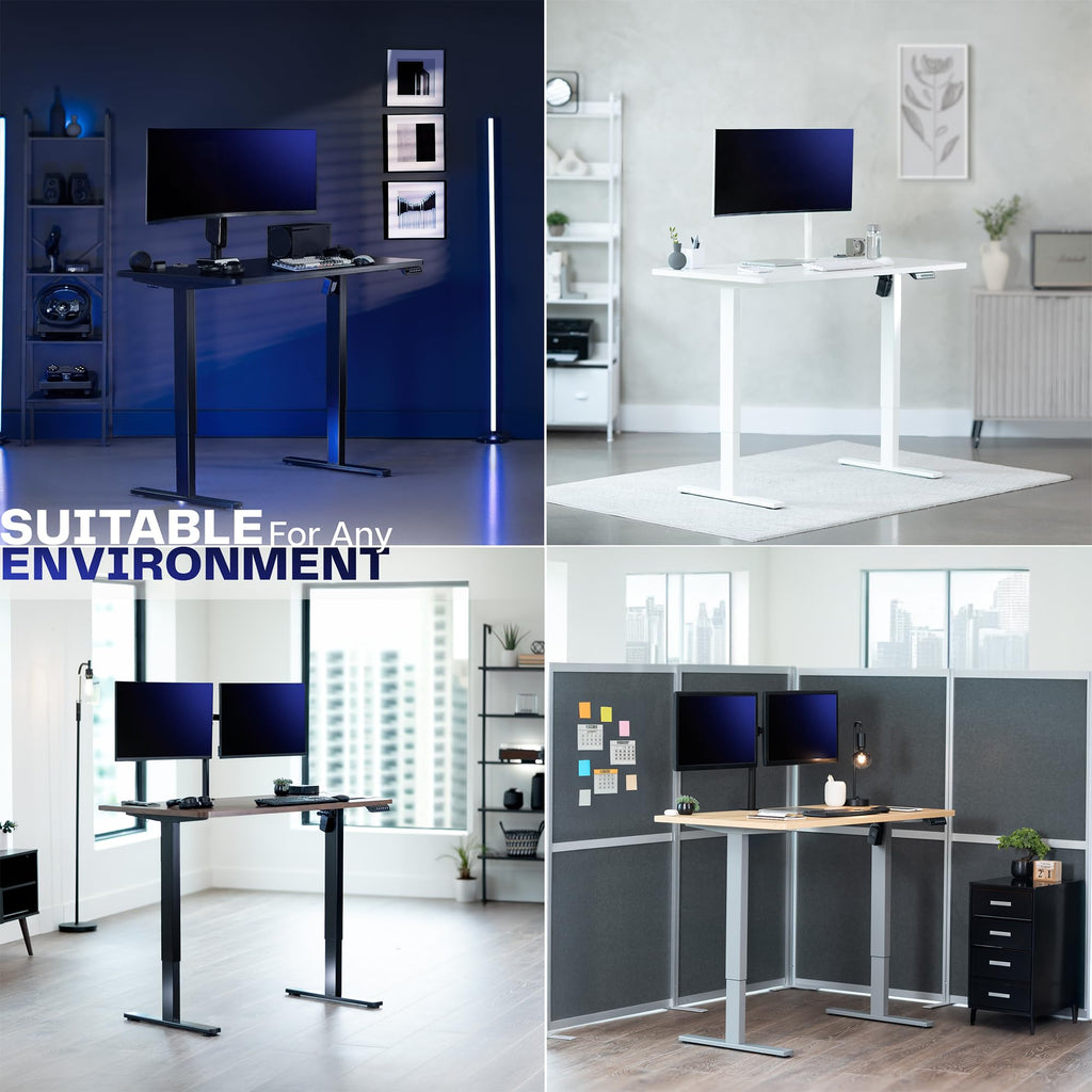 Electric 55 x 28 in Standing Desk, Memory Height Adjustment, 1B Series, Holds 220 lbs, One-Piece Dark Gray Top, White Frame