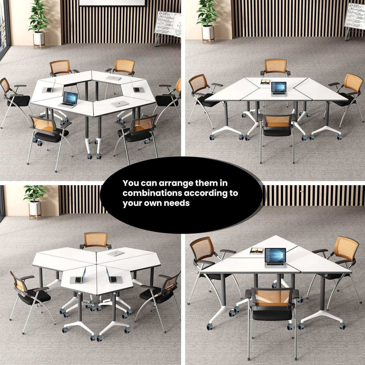 Folding Conference Table,6 Pack Trapezoid Flip Top Mobile Training Table