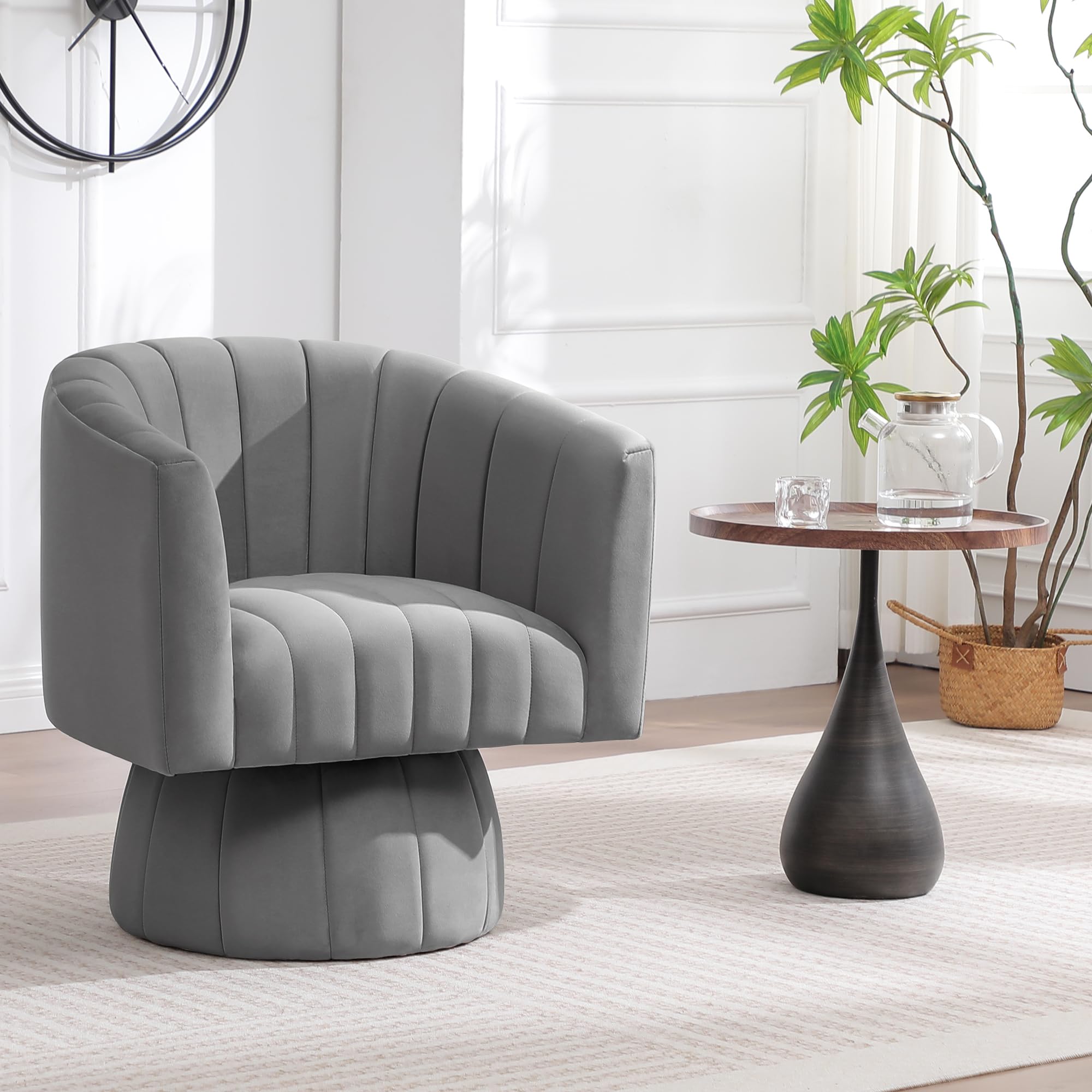 Swivel Accent Barrel Chair Set of 2, Cute Comfy Small Round 360° Arm Chair, Velvet Sofa Club Reading Chair for Office Living Room Bedroom Grey