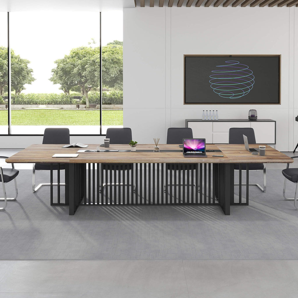 9.2ft Large Conference Table - 2" Thick Top & Metal Grid Base | Easy Assembly | Cable Management | Commercial Office Desk, Modern Executive Meeting Table for Office (10-20 People)